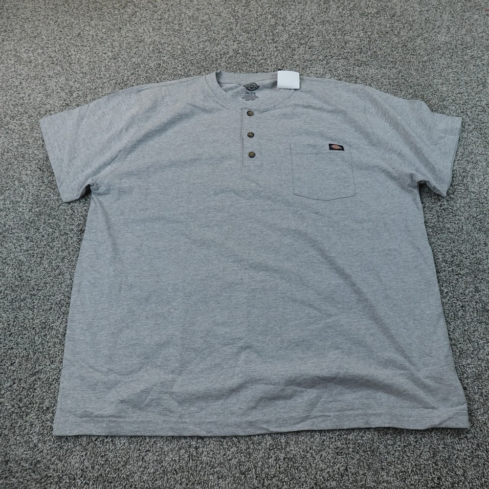 NEW Dickies Shirt Mens 2XL Gray Henley Short Sleeve Pocket Workwear T-Shirt Tee